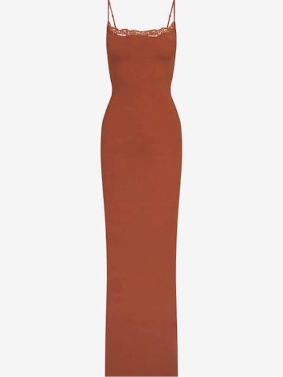 SKIMS Dresses & Skirts - SKIMS bronze Lace-Trim Slip Maxi Dress